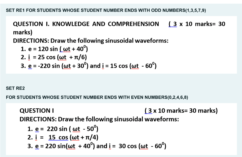 Set Re1 For Students Whose Student Number Ends With Odd Numbers 1 3 5 7 9 Question I Knowledge And Comprehension 1 3 X 1