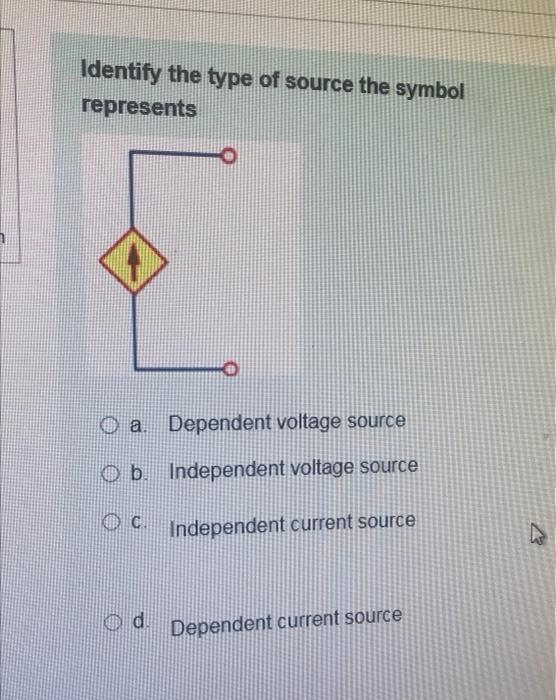 Identify The Type Of Source The Symbol Represents Ba A Dependent Voltage Source Ob Independent Voltage Source C Indep 1