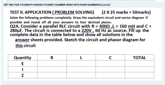 Set Re2 For Students Whose Student Number Ends With Even Numbers 0 2 4 6 8 Test Ii Application Problem Solving 2 X 1
