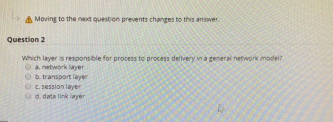 1 A Moving To The Next Question Prevents Changes To This Answer Question 2 Which Layer Is Responsible For Process To P 1
