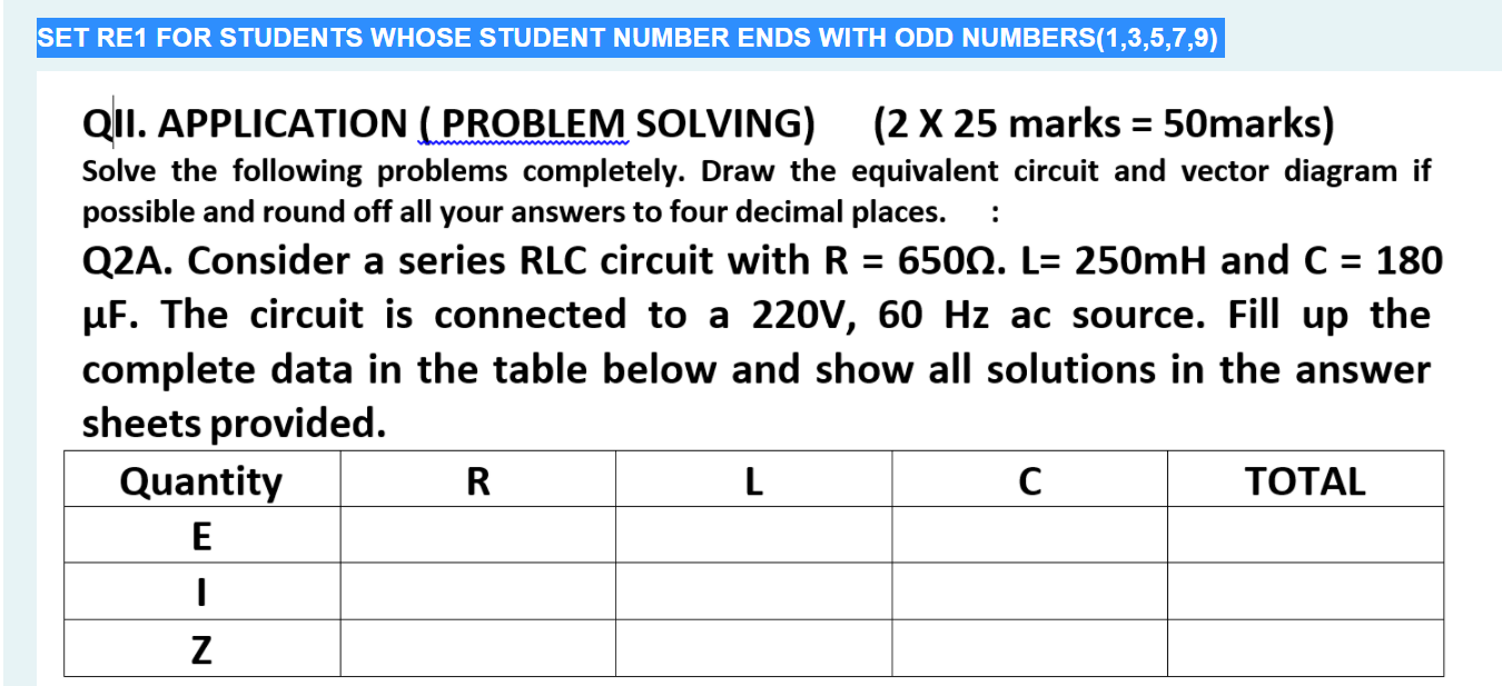 Set Re1 For Students Whose Student Number Ends With Odd Numbers 1 3 5 7 9 Qii Application Problem Solving 2 X 2 1
