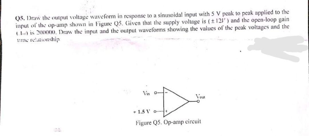 Q5 Draw The Output Voltage Waveform In Response To A Sinusoidal Input With 5 V Peak To Peak Applied To The Input Of The 1