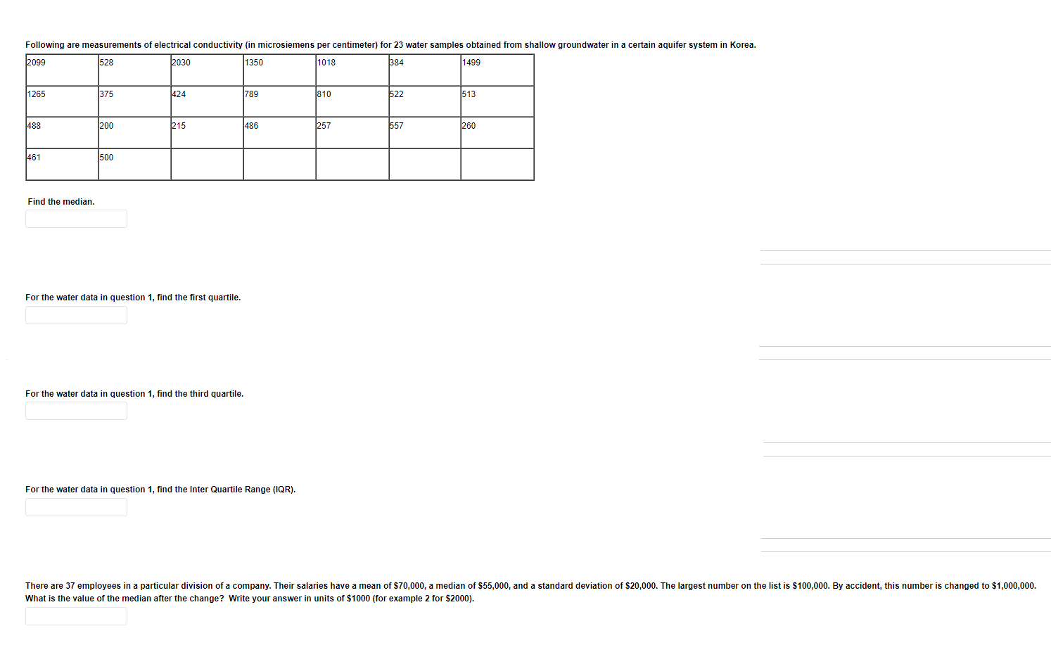 Following Are Measurements Of Electrical Conductivity In Microsiemens Per Centimeter For 23 Water Samples Obtained Fro 1