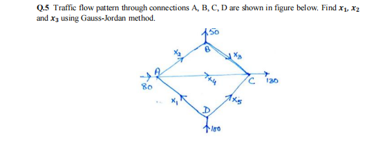 Q 5 Traffic Flow Pattern Through Connections A B C D Are Shown In Figure Below Find X1 X2 And X3 Using Gauss Jordan 1