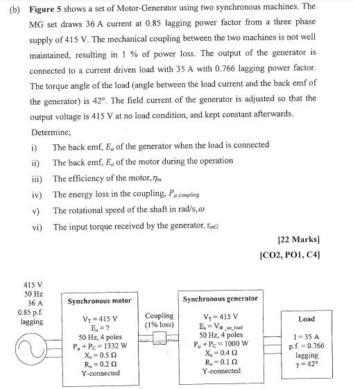 B Figure 5 Shows A Set Of Motor Generator Using Two Synchronous Machines The Mg Set Draws 36 A Current At 0 85 Laggin 1