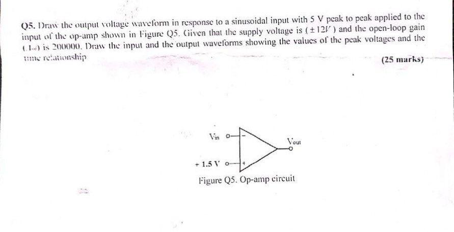 05 Draw The Output Voltage Waveform In Response To A Sinusoidal Input With 5 V Peak To Peak Applied To The Input Of The 1