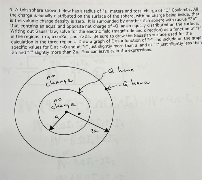 4 A Thin Sphere Shown Below Has A Radius Of A Meters And Total Charge Of Q Coulombs All The Charge Is Equally Dist 1