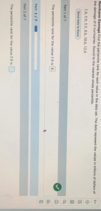 Hurricane Damage Find The Percentile Rank For Each Value In The Data Set The Data Represent The Values In Billions Of D 1