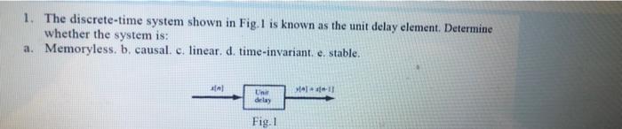 1 The Discrete Time System Shown In Fig I Is Known As The Unit Delay Element Determine Whether The System Is A Memo 1
