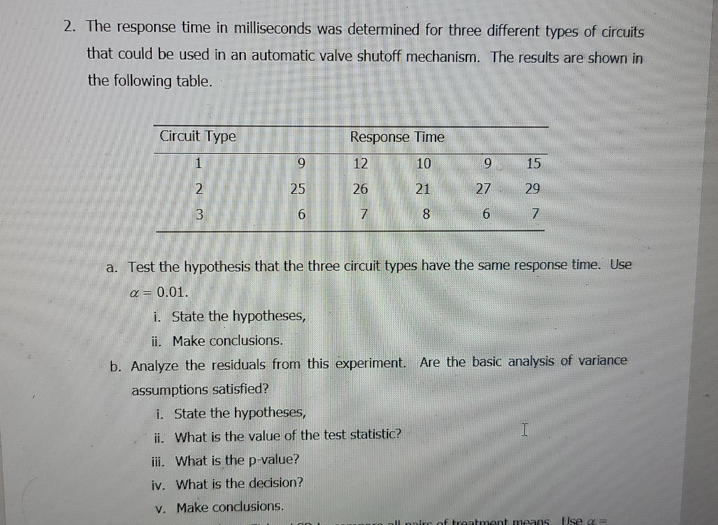 2 The Response Time In Milliseconds Was Determined For Three Different Types Of Circuits That Could Be Used In An Autom 1