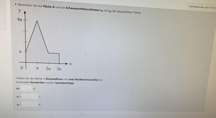 Calculate The Area A And The Centroid Coordinates Xs And Ys Of The Area Shown Enter The Values In Decimal Form With T 1