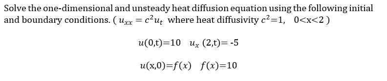 Solve The One Dimensional And Unsteady Heat Diffusion Equation Using The Following Initial And Boundary Conditions Uxx 1