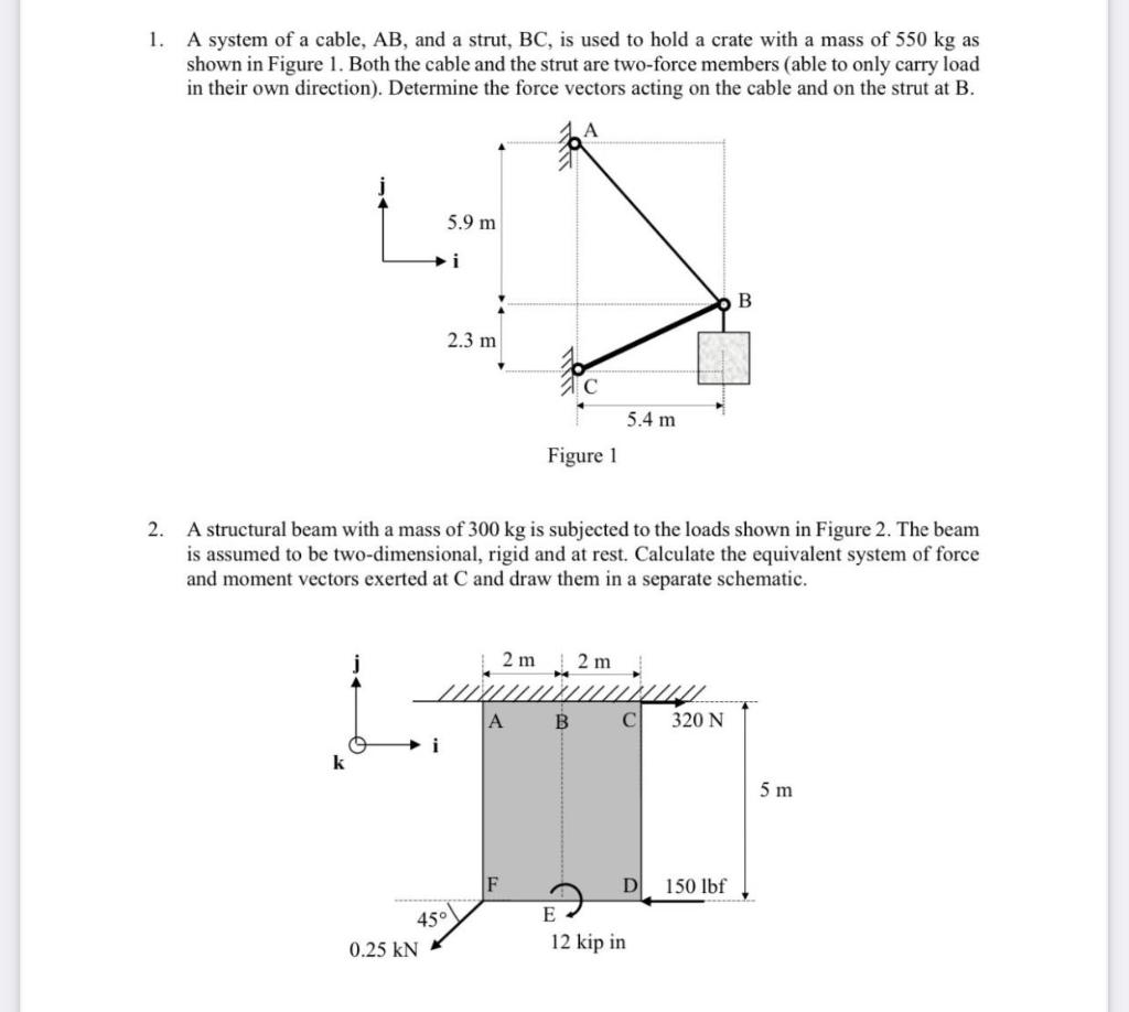 1 A System Of A Cable Ab And A Strut Bc Is Used To Hold A Crate With A Mass Of 550 Kg As Shown In Figure 1 Both Th 1