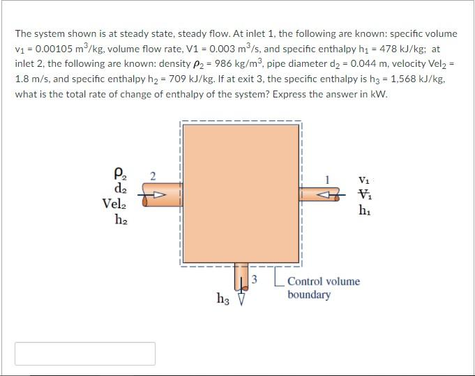 The System Shown Is At Steady State Steady Flow At Inlet 1 The Following Are Known Specific Volume V1 0 00105 M K 1