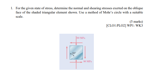 1 For The Given State Of Stress Determine The Normal And Shearing Stresses Exerted On The Oblique Face Of The Shaded T 1