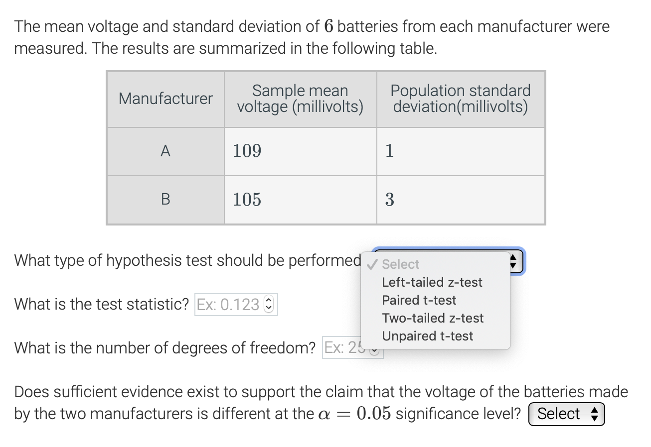 The Mean Voltage And Standard Deviation Of 6 Batteries From Each Manufacturer Were Measured The Results Are Summarized 1