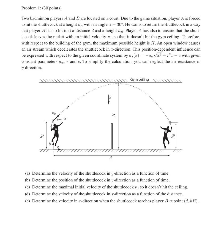 Problem 1 30 Points Two Badminton Players A And B Are Located On A Court Due To The Game Situation Player A Is Forc 1