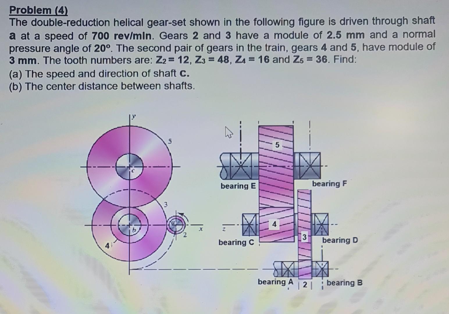 Problem 4 The Double Reduction Helical Gear Set Shown In The Following Figure Is Driven Through Shaft A At A Speed Of 1