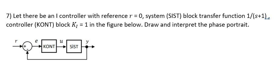 7 Let There Be An I Controller With Reference R 0 System Sist Block Transfer Function 1 S 1 Controller Kont Bl 1
