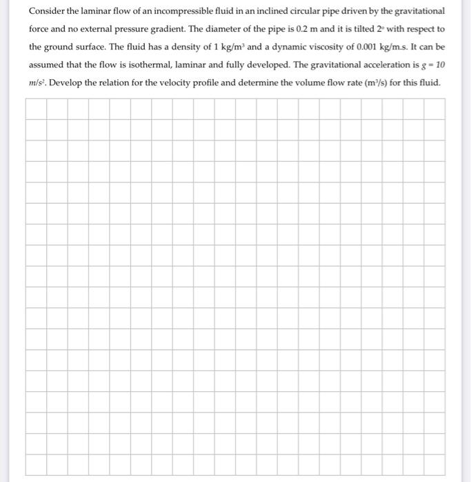 Consider The Laminar Flow Of An Incompressible Fluid In An Inclined Circular Pipe Driven By The Gravitational Force And 1