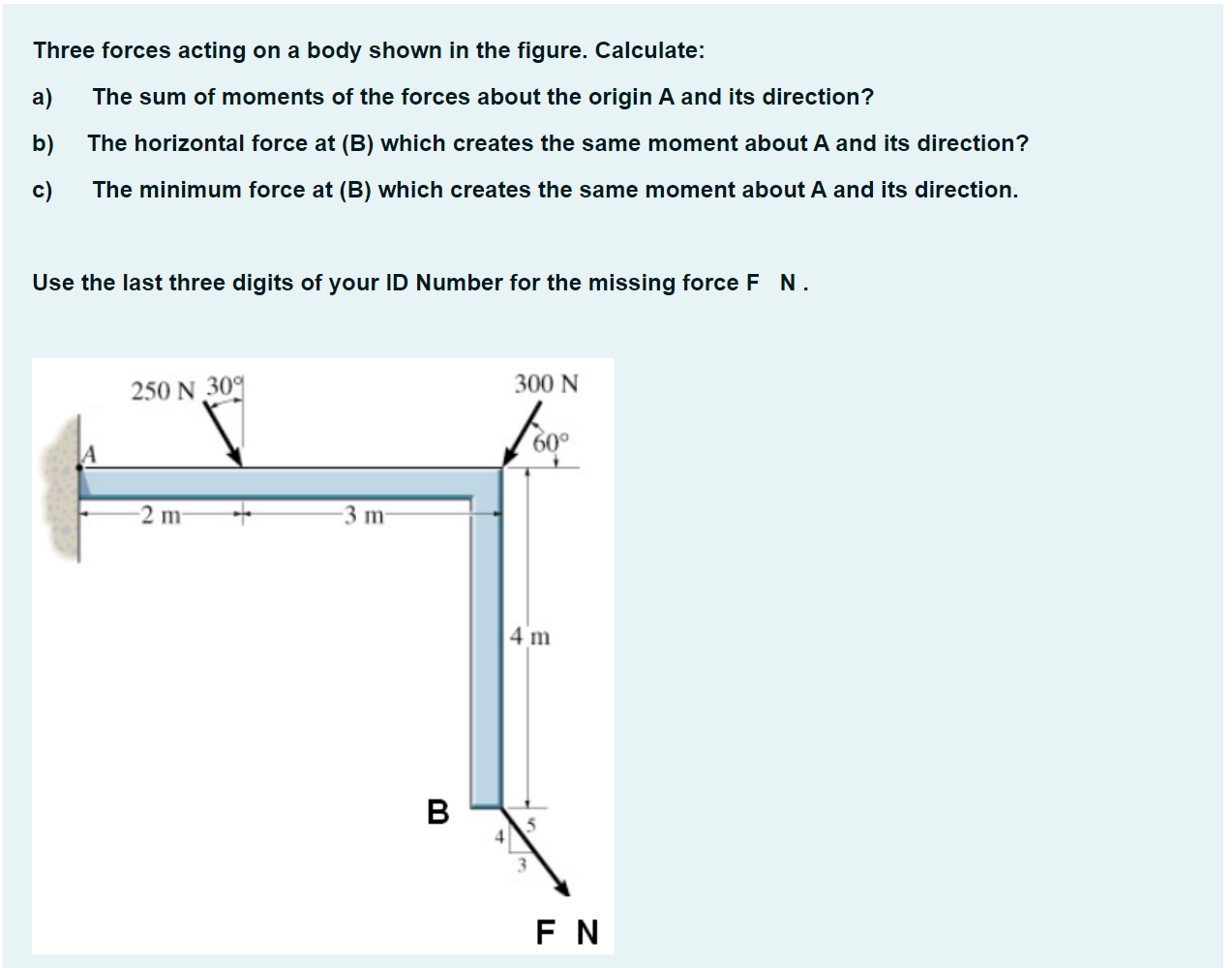 Three Forces Acting On A Body Shown In The Figure Calculate A The Sum Of Moments Of The Forces About The Origin A And 1