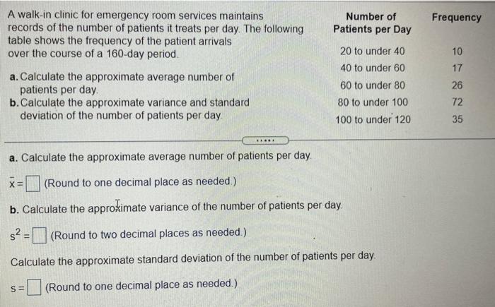 A Walk In Clinic For Emergency Room Services Maintains Records Of The Number Of Patients It Treats Per Day The Followin 1