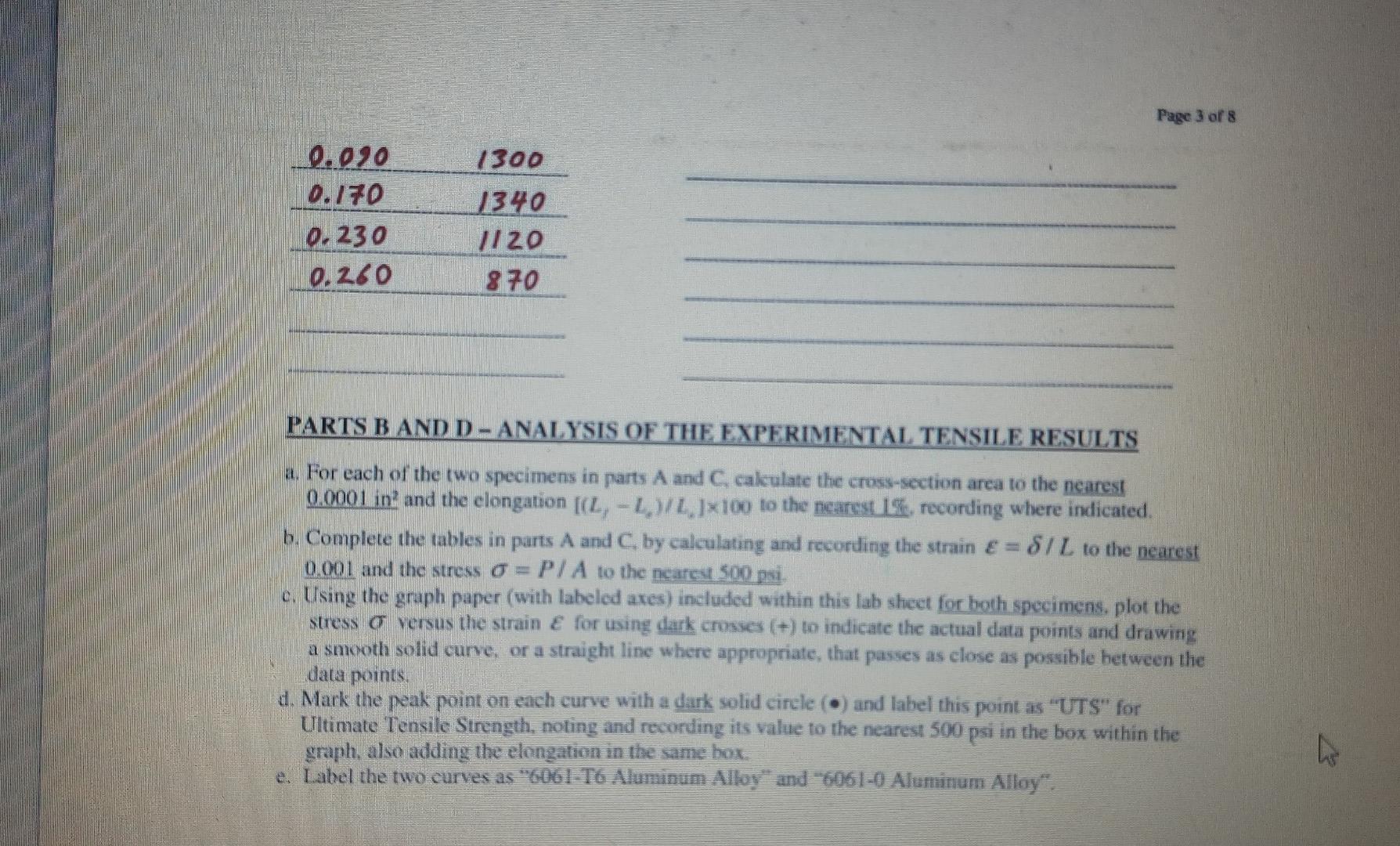 Lose K On Testing Unit Remove Fractured Specimen 1 Tum Off Computer Then Turn Off Testing Unit Part A Tensile Test 2