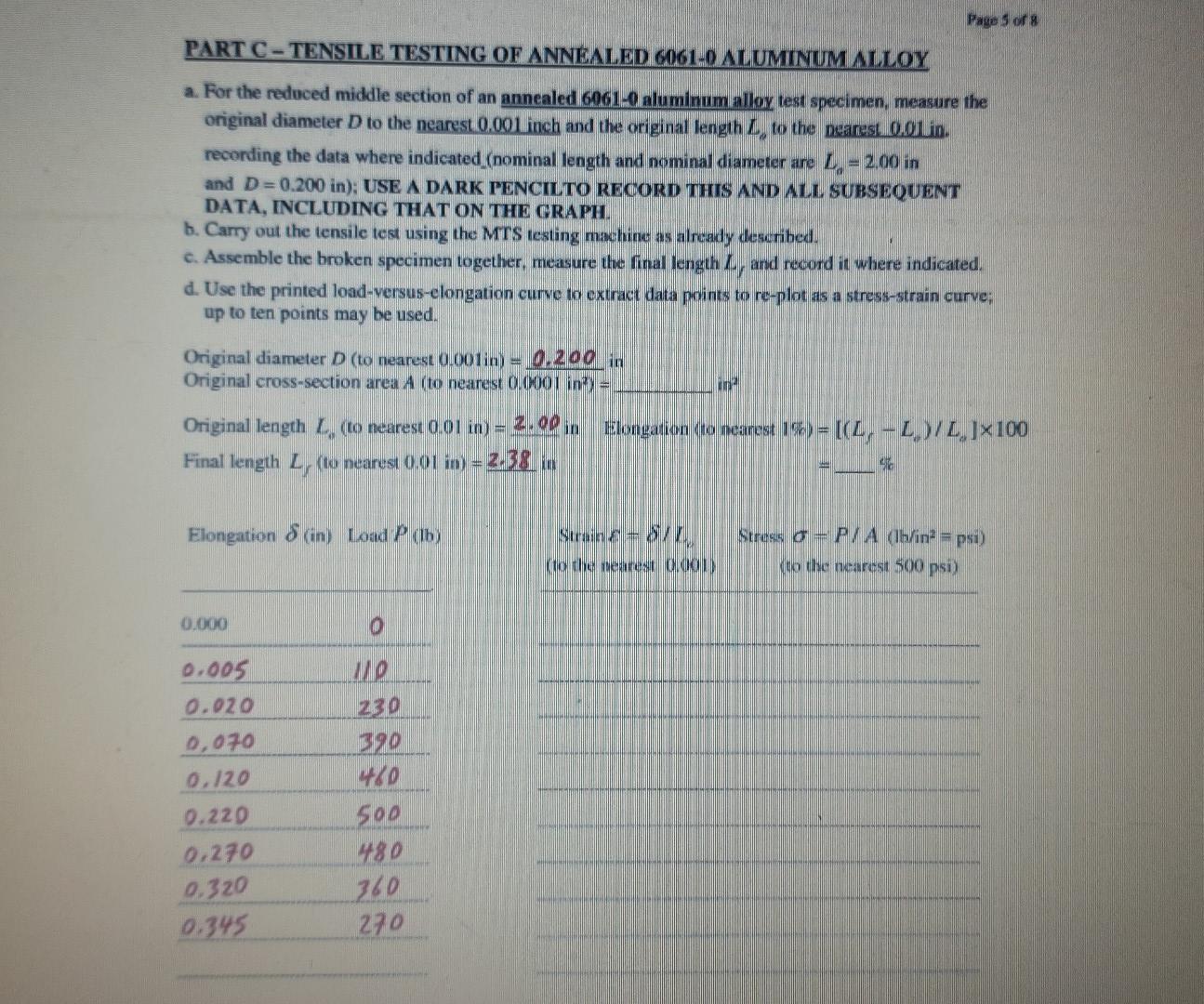 Lose K On Testing Unit Remove Fractured Specimen 1 Tum Off Computer Then Turn Off Testing Unit Part A Tensile Test 3