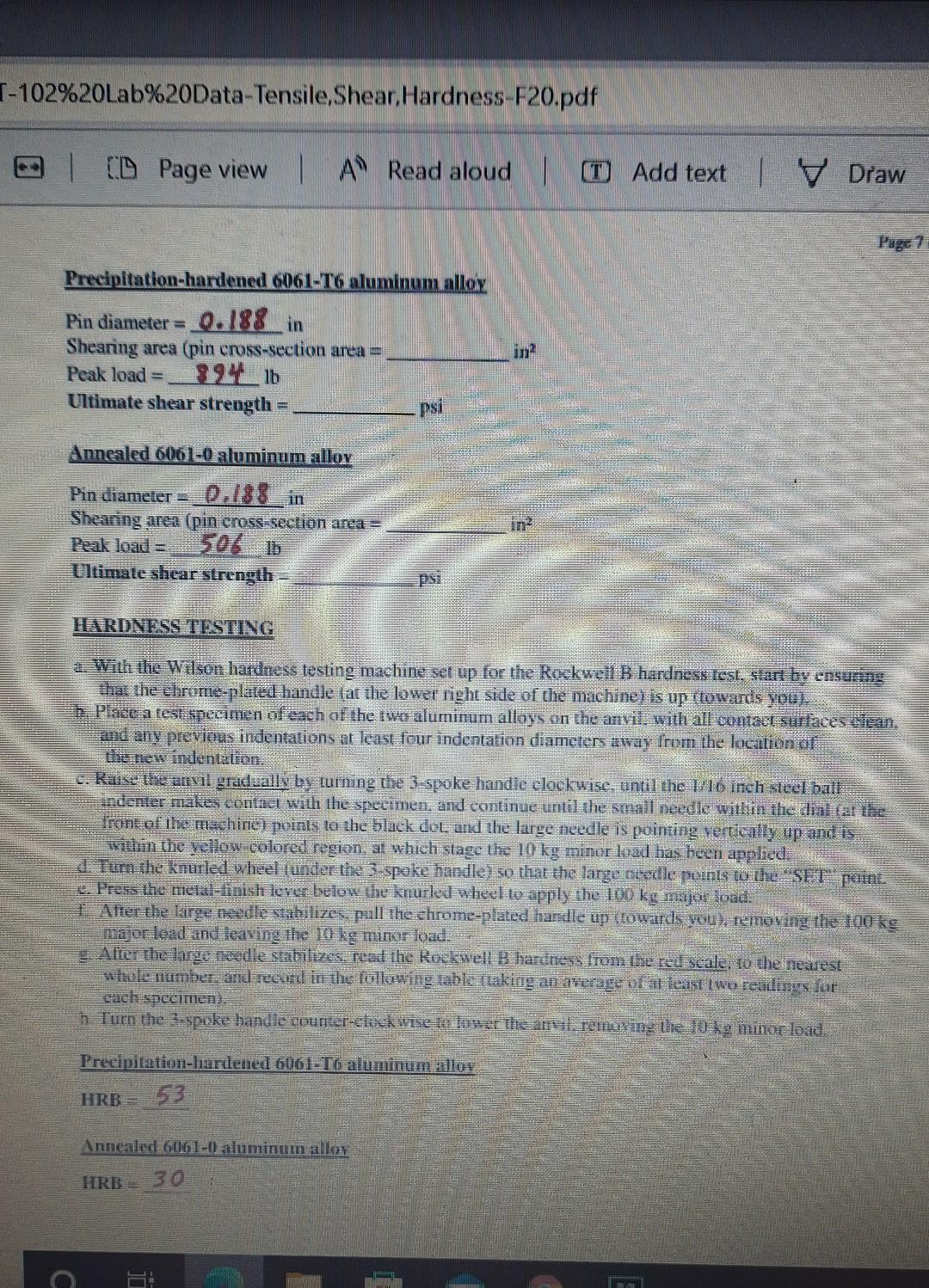 Lose K On Testing Unit Remove Fractured Specimen 1 Tum Off Computer Then Turn Off Testing Unit Part A Tensile Test 4