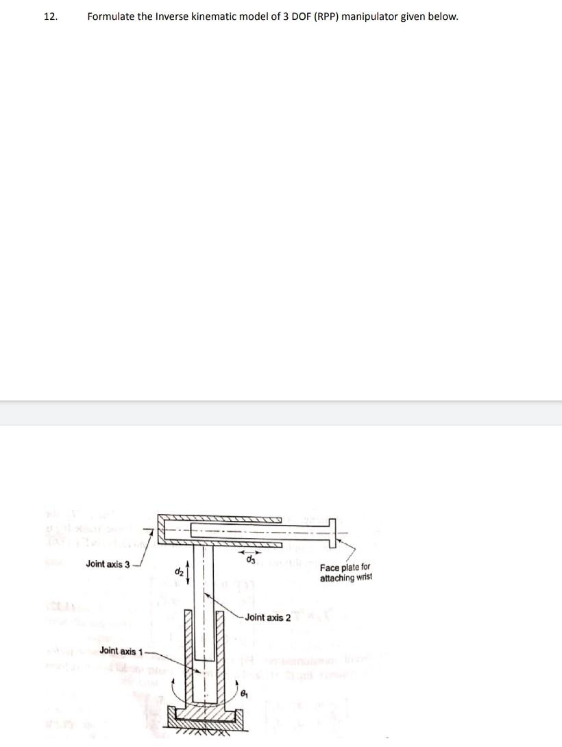 12 Formulate The Inverse Kinematic Model Of 3 Dof Rpp Manipulator Given Below D3 Joint Axls 3 D2 Face Plate For Atta 1