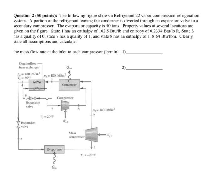 Question 2 50 Points The Following Figure Shows A Refrigerant 22 Vapor Compression Refrigeration System A Portion Of 1
