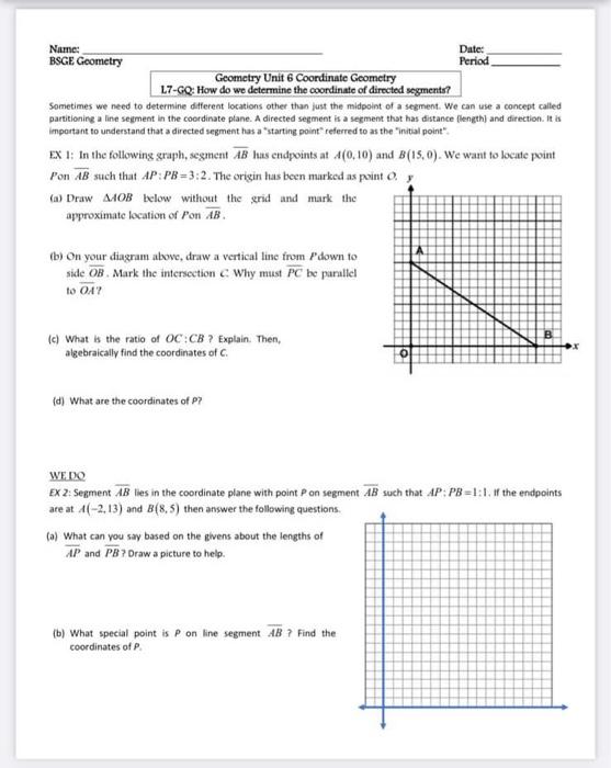 Name Date Bsge Geometry Period Geometry Unit 6 Coordinate Geometry 17 Go How Do We Determine The Coordinate Of Direct 1