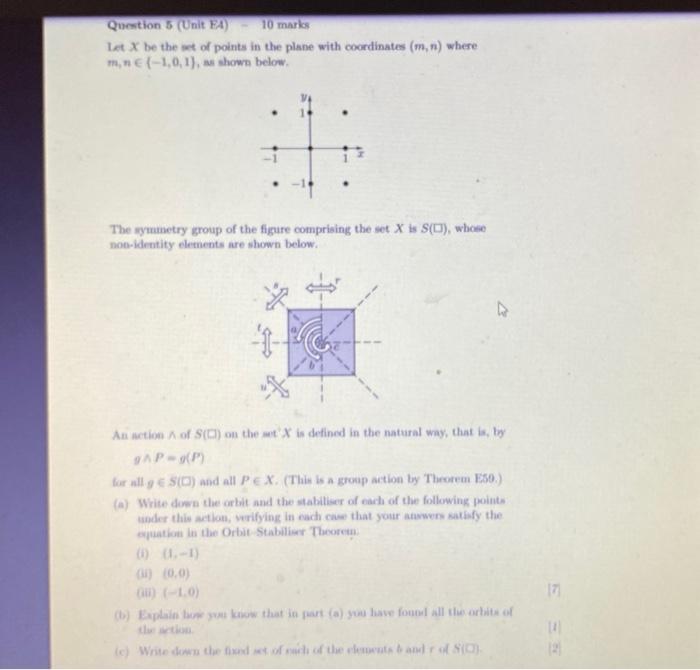 Question 5 Unit Fa 10 Marks Lat X Be The Set Of Points In The Plane With Coordinates M N Where 1 0 1 Shown Bel 1