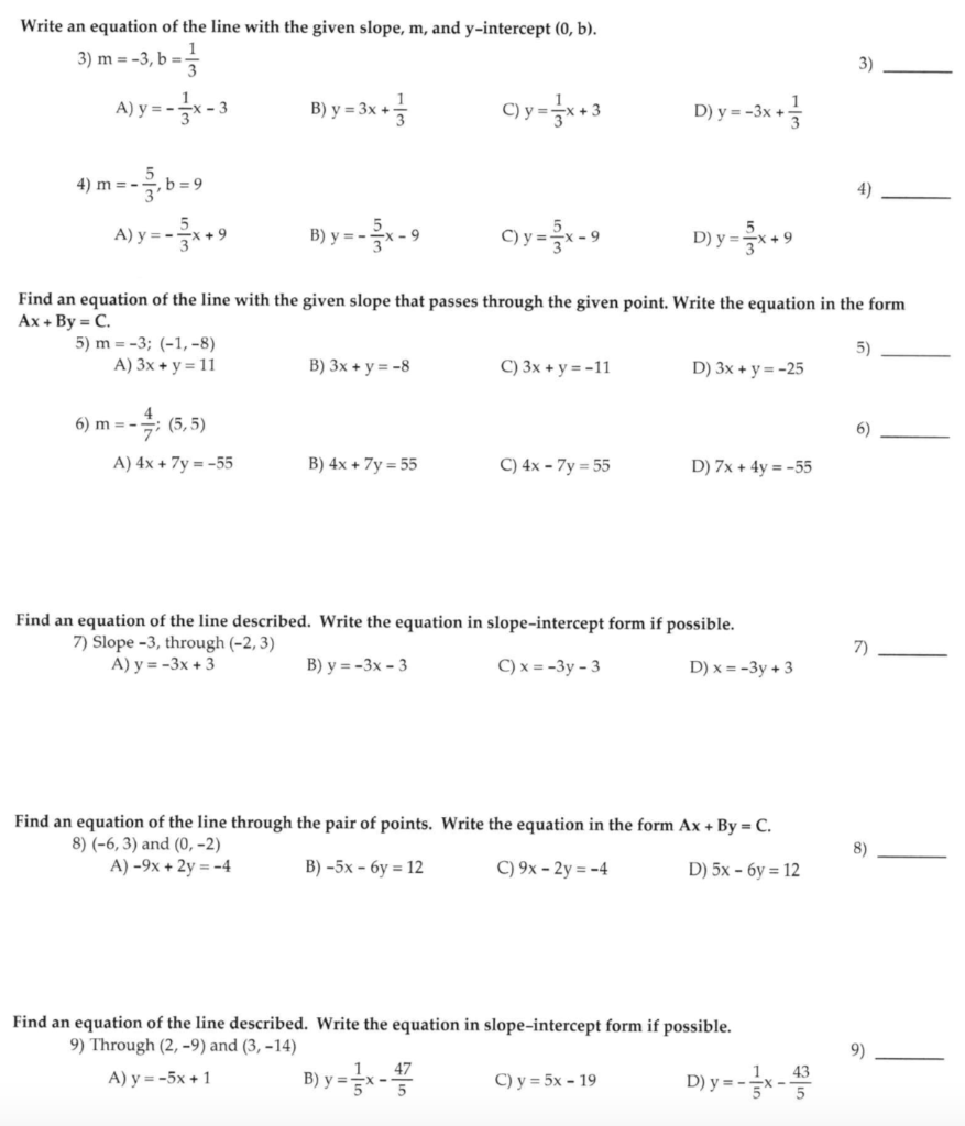 Write An Equation Of The Line With The Given Slope M And Y Intercept 0 B 3 M 3 B A Y 3x 3 C Y Zx 3 3 1