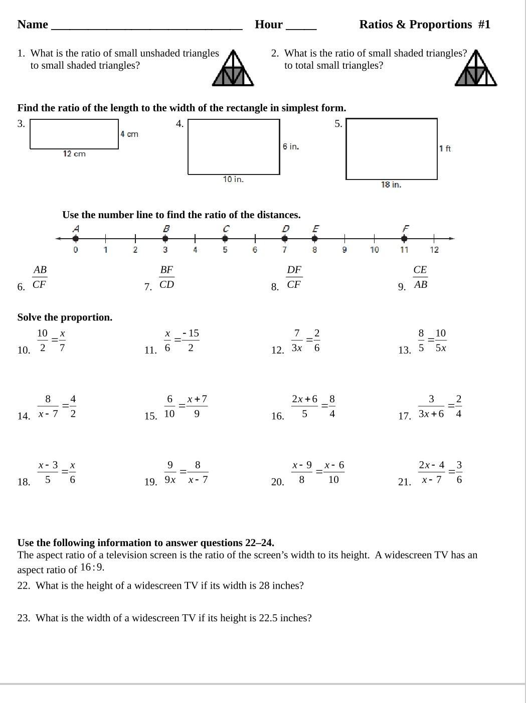 Name Hour Ratios Proportions 1 1 What Is The Ratio Of Small Unshaded Triangles To Small Shaded Triangles A 2 What 1