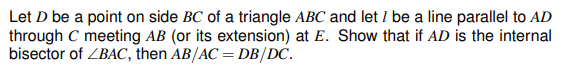 Let D Be A Point On Side Bc Of A Triangle Abc And Let L Be A Line Parallel To Ad Through C Meeting Ab Or Its Extension 1