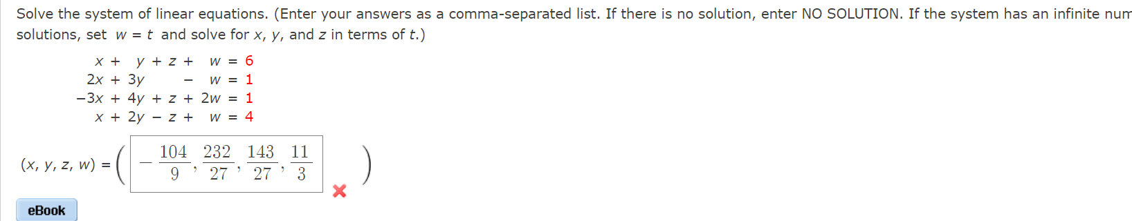 Solve The System Of Linear Equations Enter Your Answers As A Comma Separated List If There Is No Solution Enter No S 1