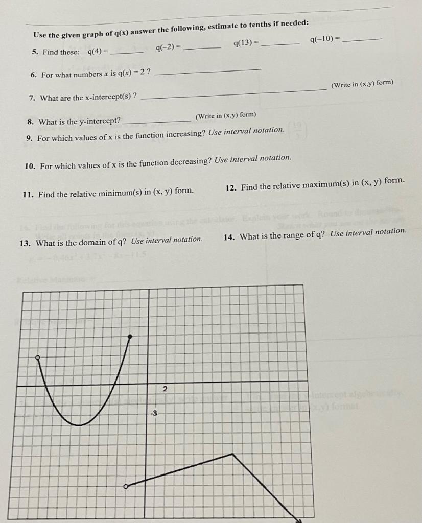 Use The Given Graph Of Q X Answer The Following Estimate To Tenths If Needed Q 13 90 10 5 Find These Q 4 9 1