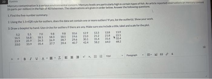 23 S Polints Mercury Contamination Is A Serious Environmental Concern Mercury Levels Are Particularly High In Certain Ty 1