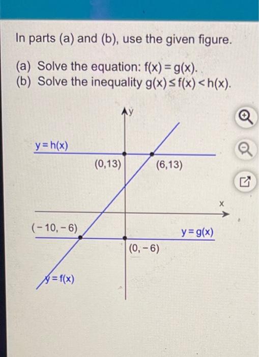 In Parts A And B Use The Given Figure A Solve The Equation F X G X B Solve The Inequality G X F X H X 1