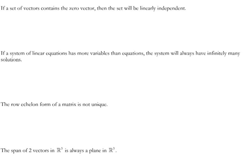 If A Set Of Vectors Contains The Zero Vector Then The Set Will Be Linearly Independent If A System Of Linear Equations 1