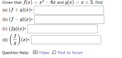 6x And G X X 3 Find Given That F X 2 A F 9 2 B F G X C F9 2 D 1 Question Help 1
