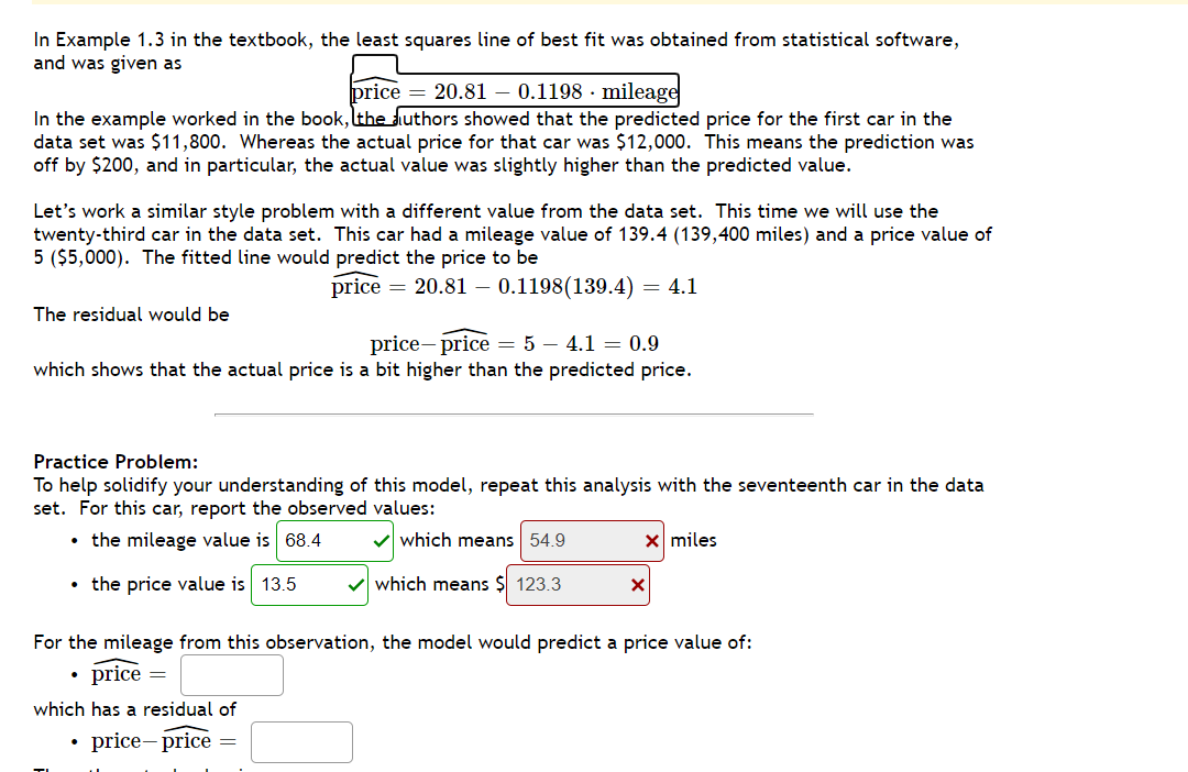 In Example 1 3 In The Textbook The Least Squares Line Of Best Fit Was Obtained From Statistical Software And Was Given 1