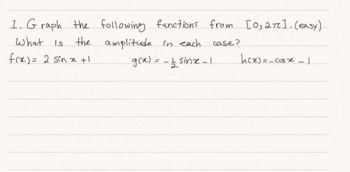 1 Graph The Following Functions From 0 27 Easy What Is The Amplitude In Each Case Fra 2 Sin X 1 G X 1 1