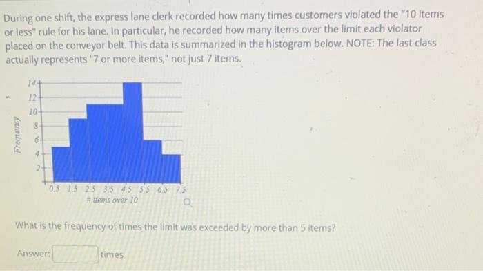 During One Shift The Express Lane Clerk Recorded How Many Times Customers Violated The 10 Items Or Less Rule For His 1