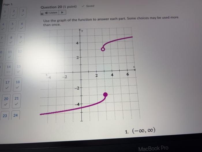 Page 1 Saved 2 Question 20 1 Point Listen Use The Graph Of The Function To Answer Each Part Some Choices May Be Used 1