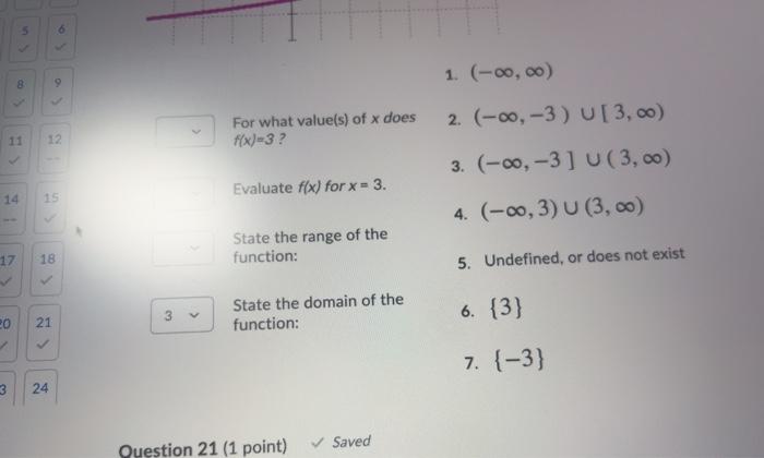 Page 1 Saved 2 Question 20 1 Point Listen Use The Graph Of The Function To Answer Each Part Some Choices May Be Used 3