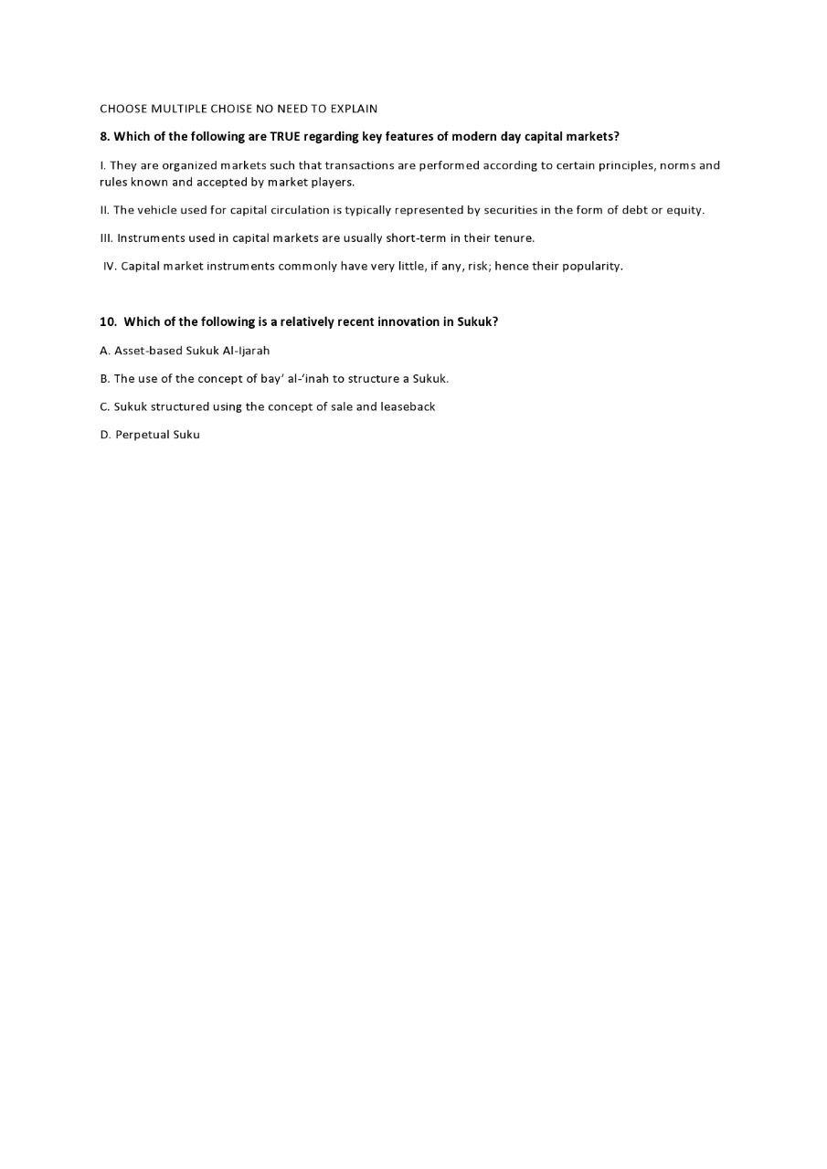 Choose Multiple Choise No Need To Explain 8 Which Of The Following Are True Regarding Key Features Of Modern Day Capita 1