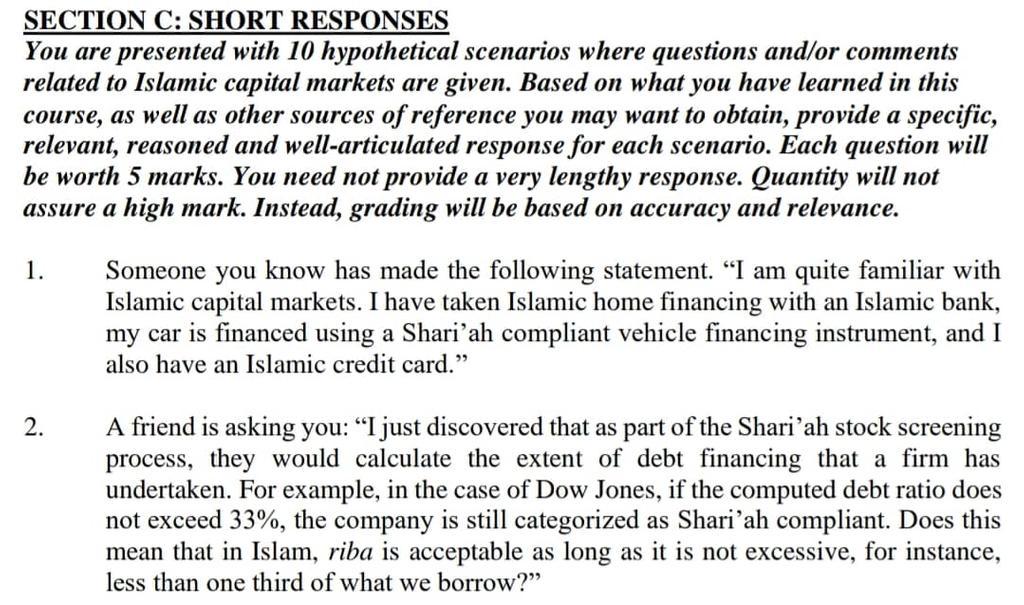 Section C Short Responses You Are Presented With 10 Hypothetical Scenarios Where Questions And Or Comments Related To I 1