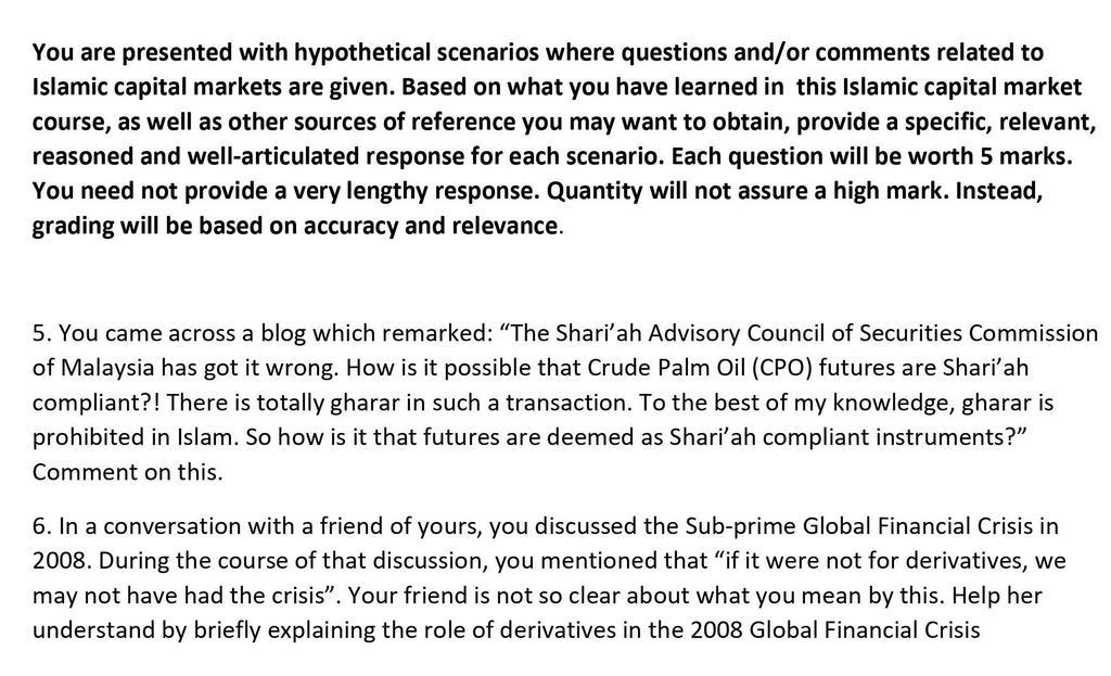 You Are Presented With Hypothetical Scenarios Where Questions And Or Comments Related To Islamic Capital Markets Are Giv 1
